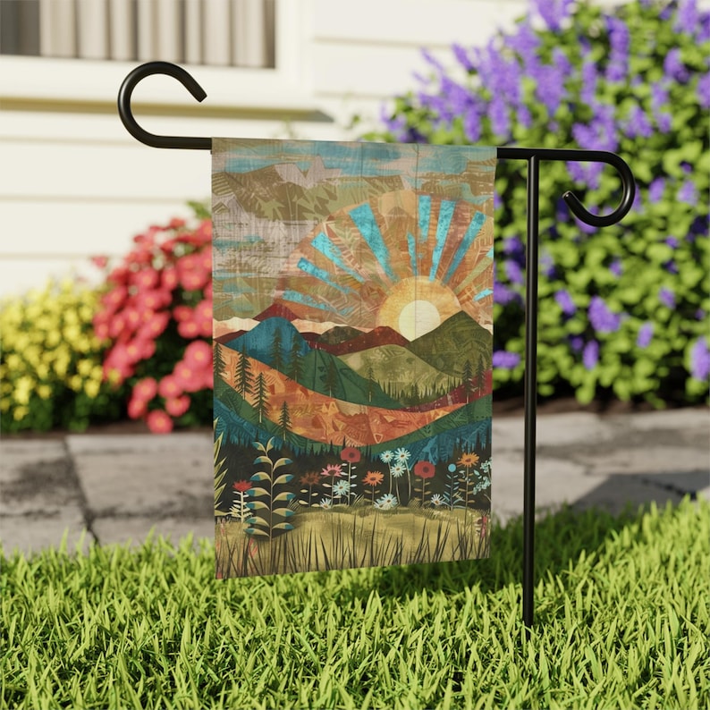 Sunrise Mountain Meadow Garden Flag | House Banner Two Sizes image 5