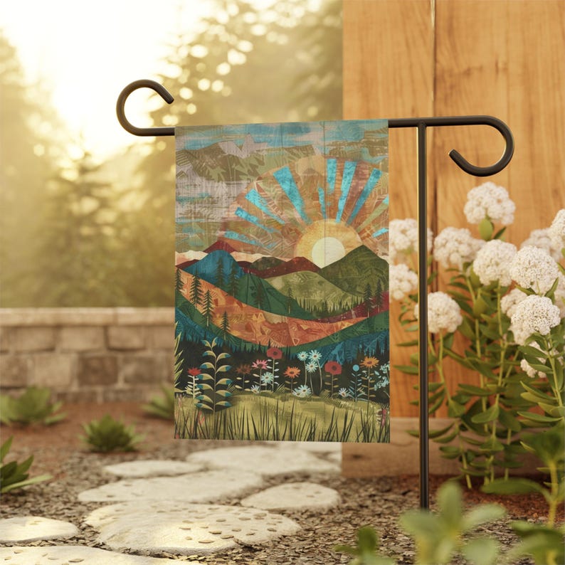 Sunrise Mountain Meadow Garden Flag | House Banner Two Sizes image 4