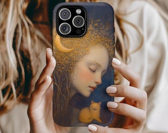 Celestial Cat Art Phone Case – Tough Glossy Finish