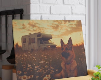 Camper Glass Cutting Board, RV Life Kitchen Decor, German Shepard Gift
