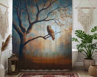 de douche en forme de chouette effraie des clochers | Décoration de salle de bain nuit forêt mystique 71 x 74