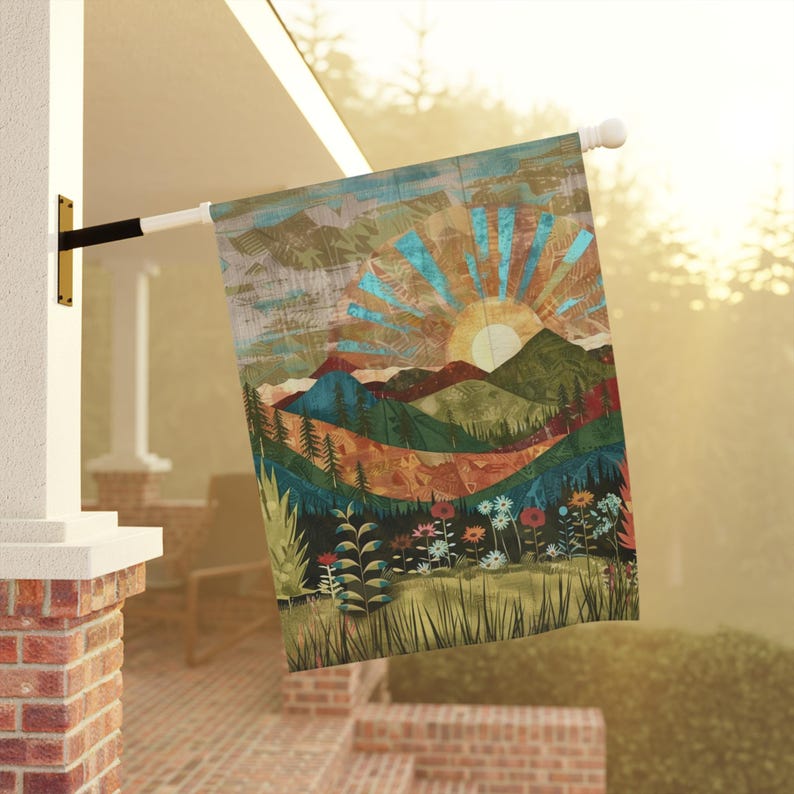 Sunrise Mountain Meadow Garden Flag | House Banner Two Sizes image 7