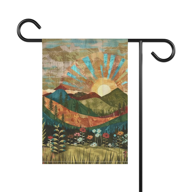 Sunrise Mountain Meadow Garden Flag | House Banner Two Sizes image 3