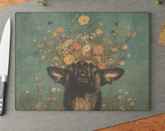 Belgium Malinios Dog Art Glass Cutting Board | Shepard Kitchen Decor