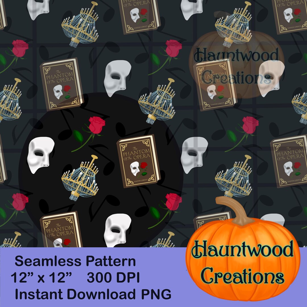 Phantom Pattern Phantom of the Opera Seamless Pattern, Dark Romance (PNG Digital ...