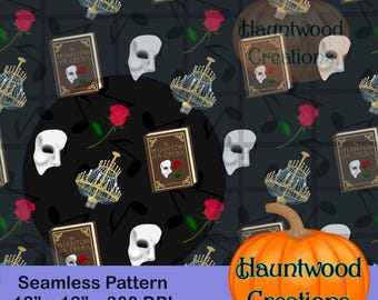 Phantom of the Opera Seamless Pattern, Dark Romance (PNG Digital Download 12x12in)