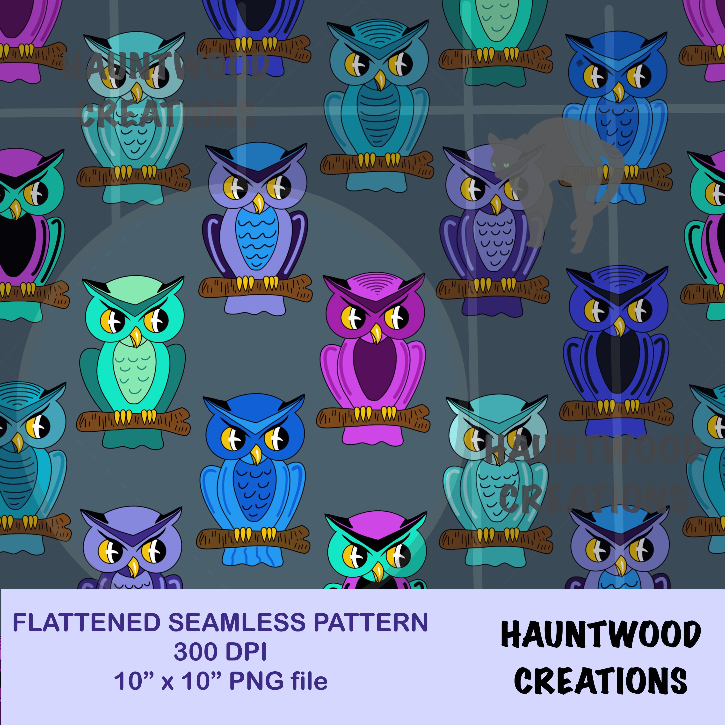 Haunted OWLS Seamless pattern Instant download PNG Halloween Autumn Fall decorations sublimation dig