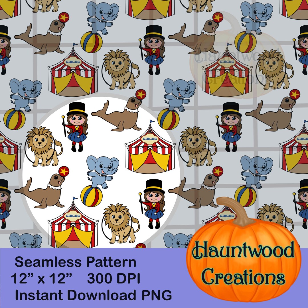 Cute Circus Animals Seamless Pattern Design (digital Download) - Etsy
