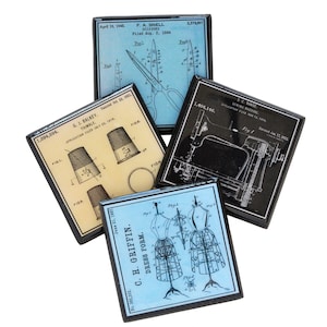 Sewing Room Coaster Set, Craft Room Decor, Sewing Patent Graphics