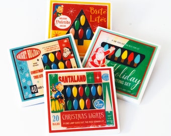 Retro Christmas Lights Coaster Set: Festive Wood & Resin Holiday Decor