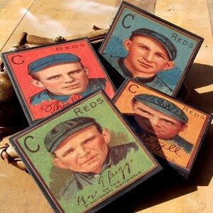Cincinnati Reds Baseball Card Coaster Set Sports Decor Wood Coasters
