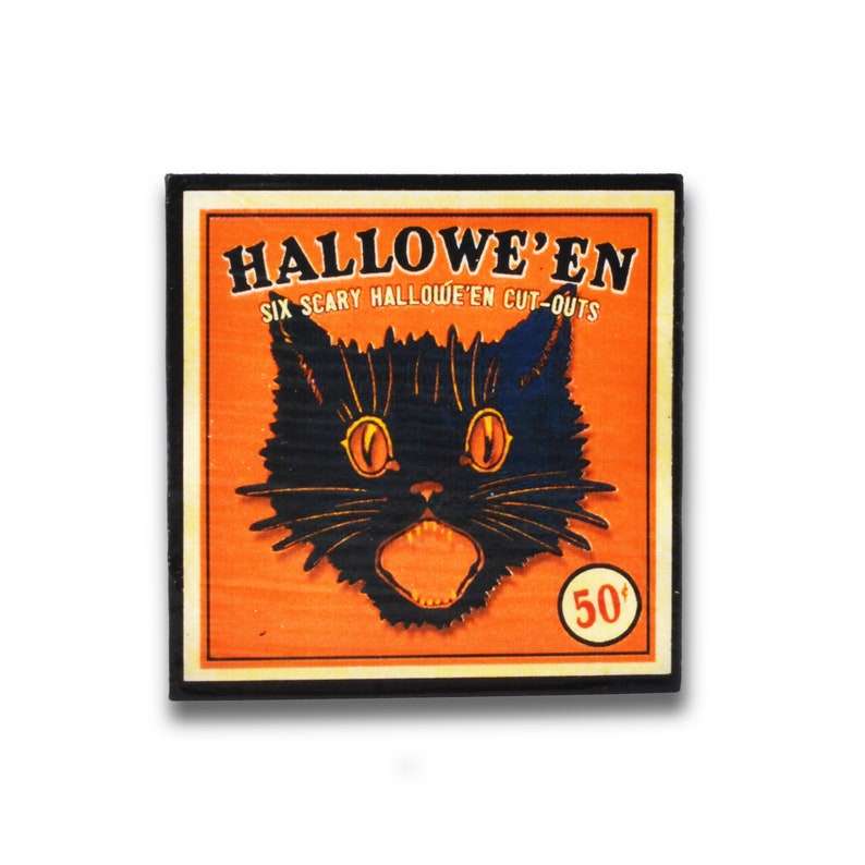 Halloween Decor Magnet Set of Three Vintage Halloween Party Favor Gift Fridge Magnets Orange Pumpkin Ghost and Cat image 3