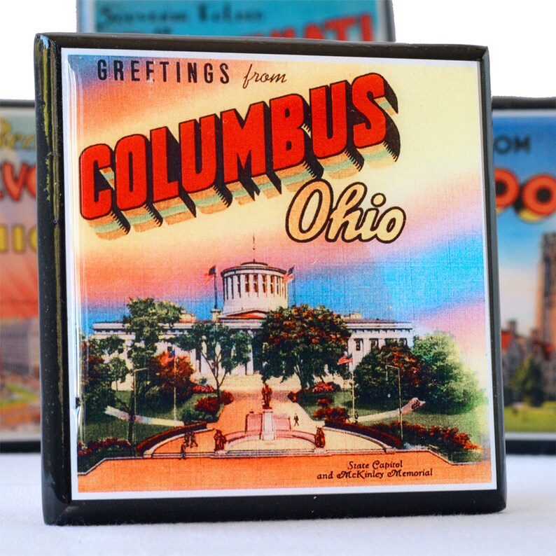 State of Ohio Drink Coaster Set Cleveland Columbus Toledo Cincinnati Ohio Decor image 3