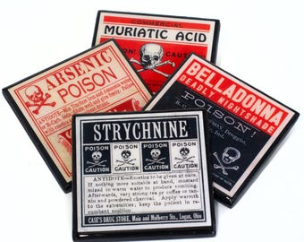 Poison Label Coaster Set Halloween Decor