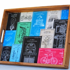 Patent Art Graphic Serving Tray, Decorative Wood Tray, Engineer Gift