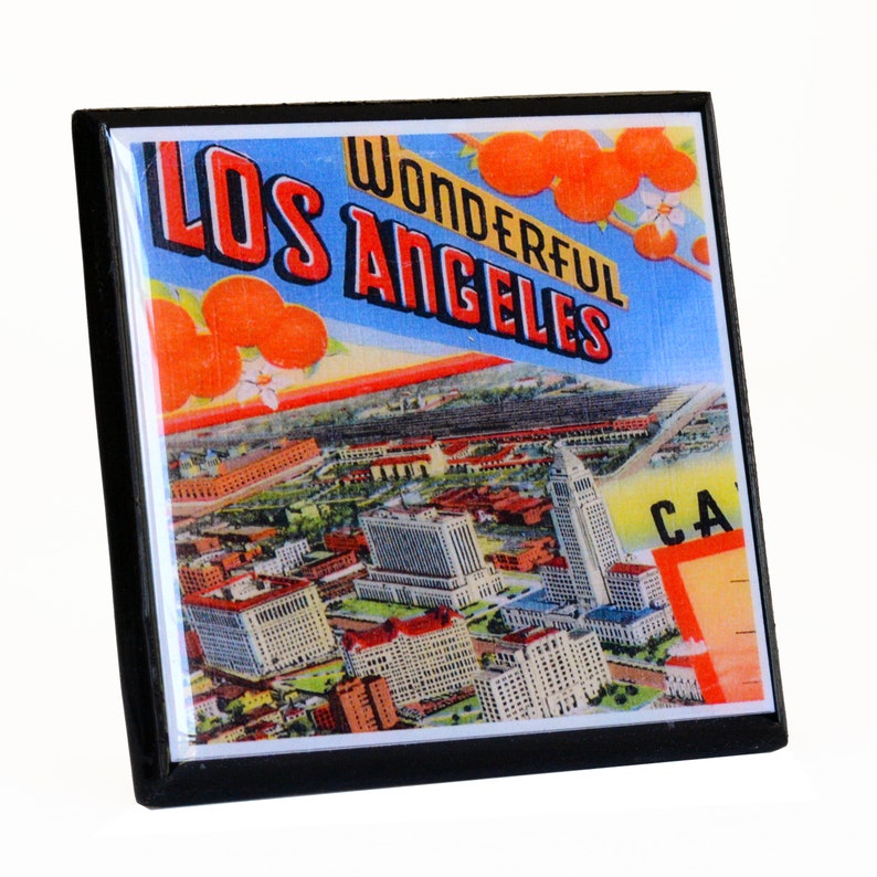 Los Angeles California Postcards Coaster Set Etsy