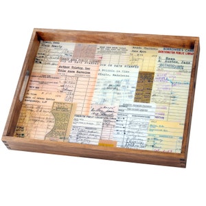 Bibliothek Fälligkeitsdatum Karte Holz und Harz Serviertablett mit Griffen Dekoratives Tablett für Bibliothekare Buchclub oder Lehrer Geschenkidee Vintage Decor