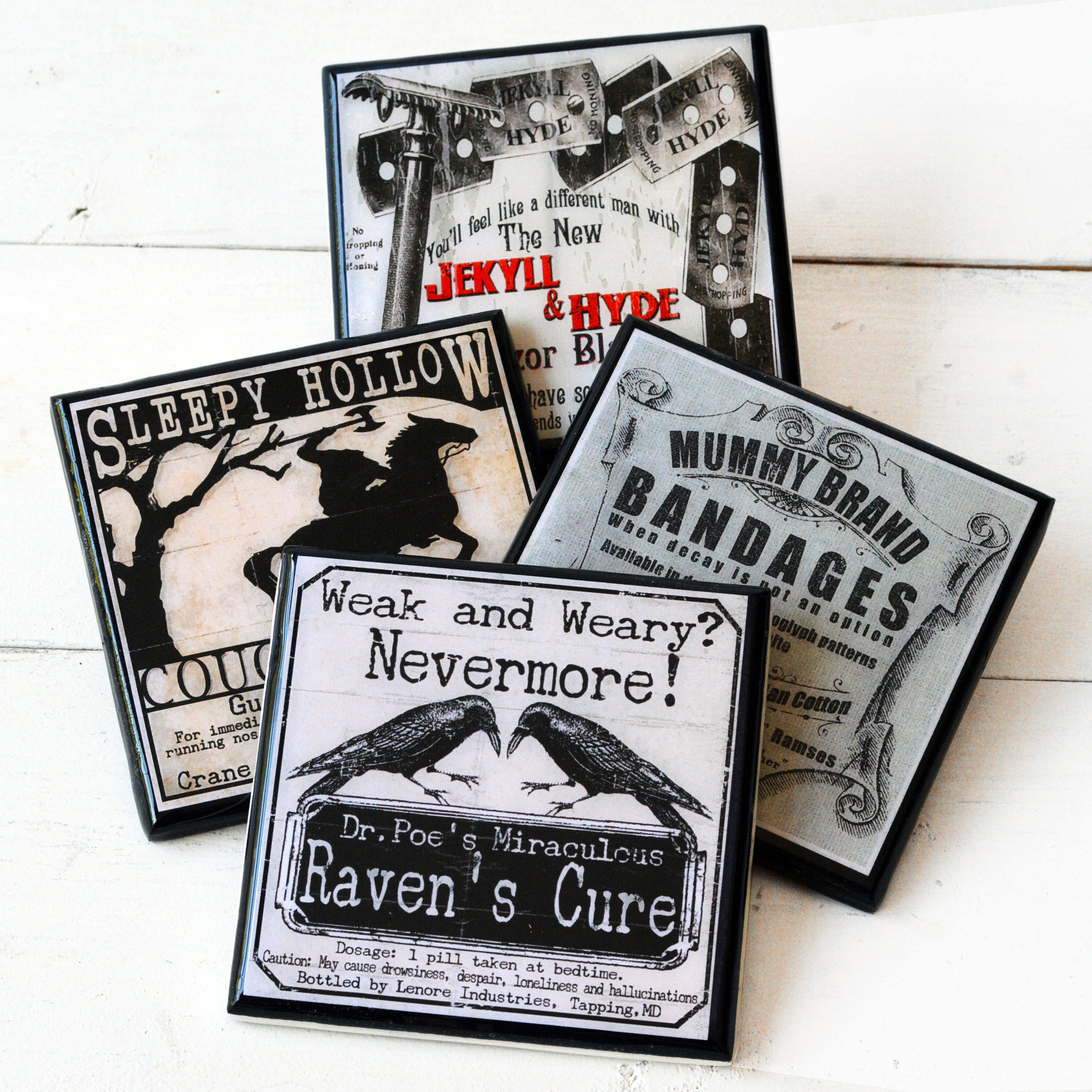 Halloween Drink Coaster Set Halloween Decor Wood Coasters Gothic Hall…