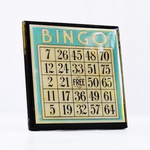 Bingo Game Card Drink Coaster Set Colorful Wood and Resin Coasters Set of Six Game Room Decor Game Night Hostess Gift Idea image 5