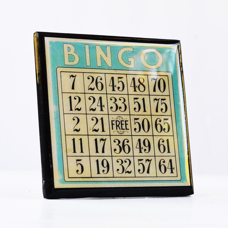 Bingo Game Card Drink Coaster Set Colorful Wood and Resin Coasters Set of Six Game Room Decor Game Night Hostess Gift Idea image 5