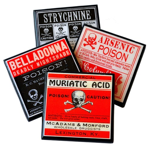 Poison Label Coaster Set Halloween Decor