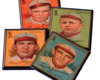 Ensemble de sous-verres de carte de baseball St Louis Cardinals sous-verres en bois cadeau fête des pères entraîneur de baseball homme des cavernes sport décoration de salle de jeux Baseball vintage