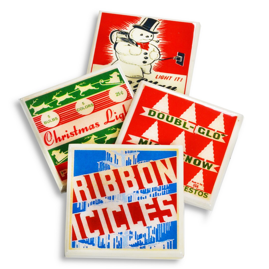 Christmas Drink Coaster Set Vintage Christmas Decor Etsy
