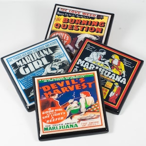 Vintage Reefer Madness Coaster Set: Funny Anti-Drug Propaganda Art
