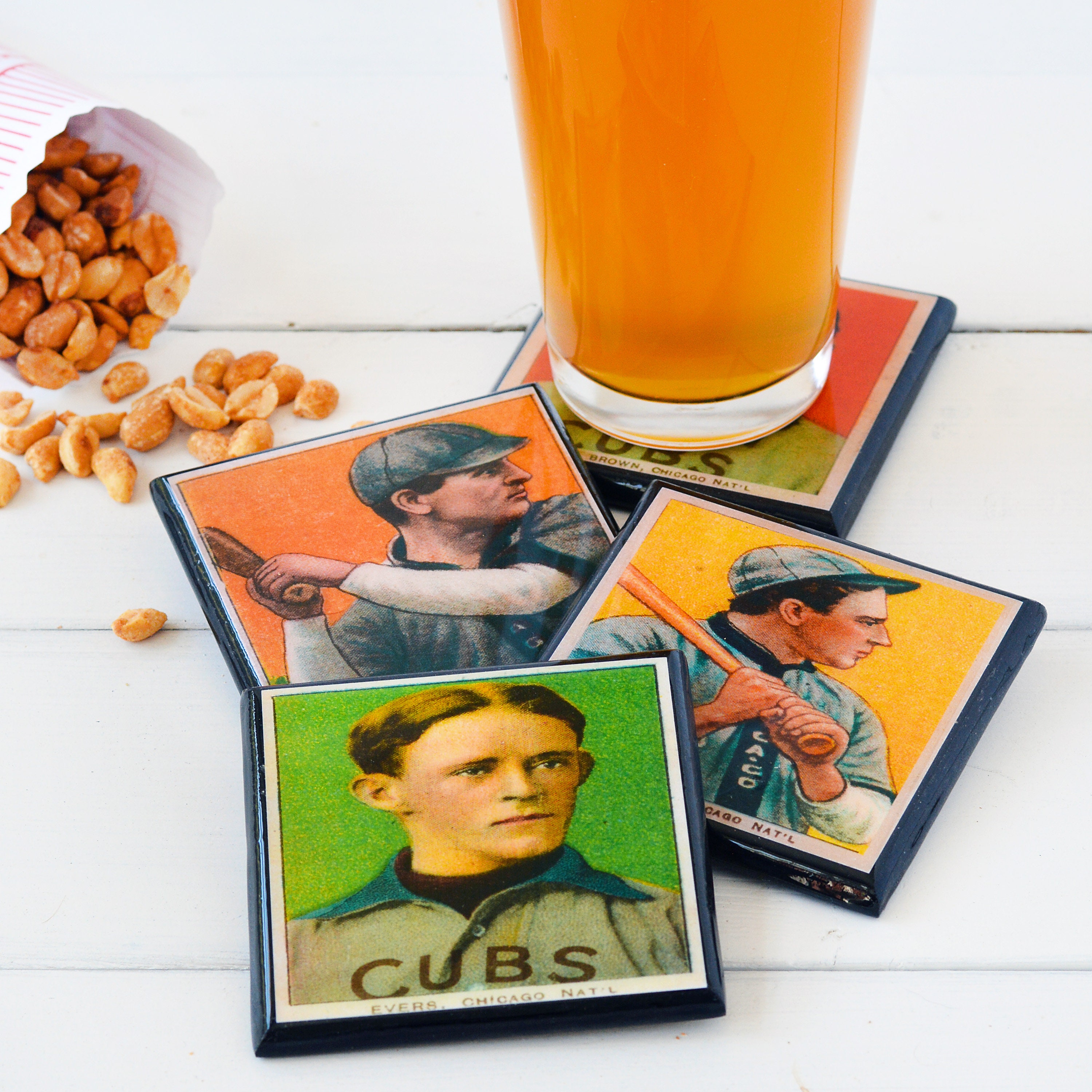 Chicago Cubs Baseball Card Coaster Set Father's Day Gift Etsy