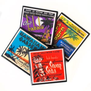 Tiki Bar Drink Coaster Set, Vintage Style Man Cave Decor Handmade Drink Coasters