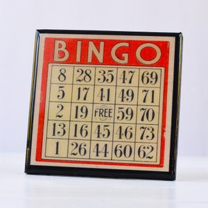 Bingo Game Card Drink Coaster Set Colorful Wood and Resin Coasters Set of Six Game Room Decor Game Night Hostess Gift Idea image 7