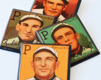 Ensemble de sous-bocks en forme de carte de baseball des Phillies de Philadelphie, décoration homme des cavernes, décoration sport, idée cadeau fête des pères, sous-verres en bois