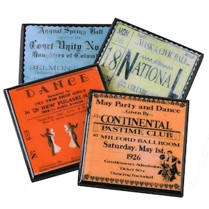 Ensemble de sous-verres pour boissons danse de salon vintage Ticket de danse sous-verres en bois et résine Cadeaux pour danseurs professeurs ou hôtesse - Lot de quatre