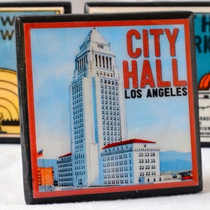 Los Angeles Coasters, California Decor, Wood Drink Coaster Set, Retro LA Decor, Los Angeles Art, Old Hollywood, housewarming gift, set of 4 image 3