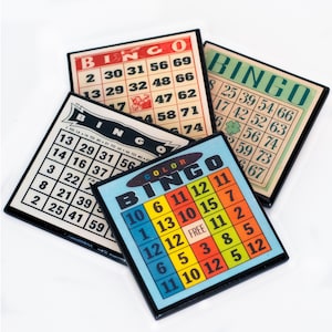Sous-verre Bingo Card, lot de quatre sous-verres colorés, parfaits pour une salle de jeux ou un coffret cadeau pour hôtesse à petit prix