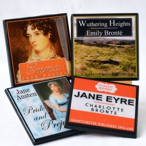 Classic Book Cover Coaster Set, Book Club Gifts for Readers, Literary Decor, Teacher Gift, Jane Austen Charlotte Bronte