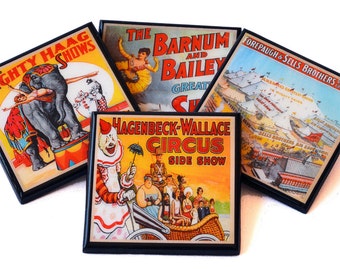Circus Poster Coaster Set Big Top Drink Coasters Set of Four