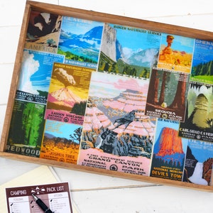 National Park Wood and Resin Serving Tray, WPA Poster Graphic Travel Decor Collage, Dinner or Coffee Table Tray with handles
