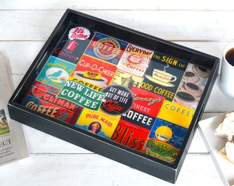 Coffee Label Seving Tray | Coffee Lover Gift | Kitchen Decor | Housewarming Gift | Decorative Resin Serving Tray | Unique Hostess Gift