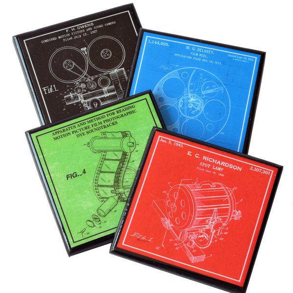 Filmemacher Untersetzer Set Film maker Untersetzer Patent Art Wood Coaster Geschenke für Filmemacher Kino Dekor Dirigent Geschenk Filmabend