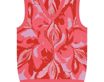 Red Flowers Knit V-neck Vest - Etsy