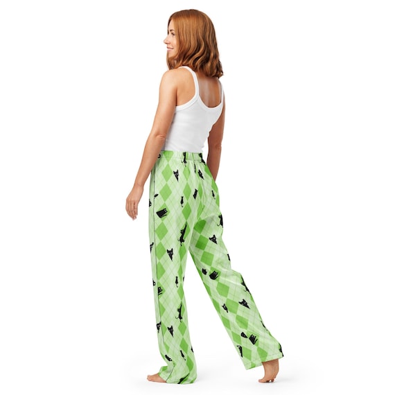 Green Argyle Black Kitties Women's Pajama Pants - Etsy