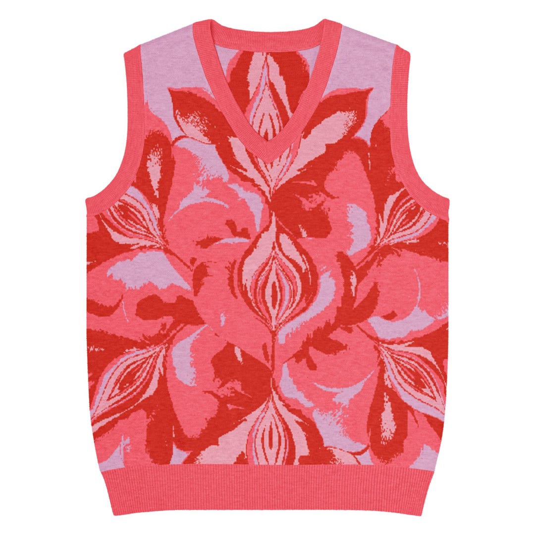 Red Flowers Knit V-neck Vest - Etsy