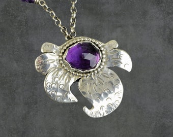 Amethyst Azalea Necklace -  February Birthstone, Sterling Silver, Hand Crafted Flower Pendant, Unique Gift, Nature