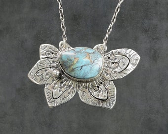 Turquoise Happy Daisy Necklace - Nevada Turquoise, .925 Sterling Silver, One of a Kind, Unique Women's Gift