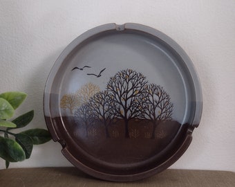 Vintage Trees Stoneware Pottery Ashtray