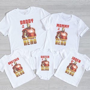 Camiseta de cumpleaños de superhéroe Iron Man de los Vengadores, regalo de cumpleaños personalizado, camiseta de cumpleaños para niños pequeños, regalo de cumpleaños para hijo o hija. imagen 5