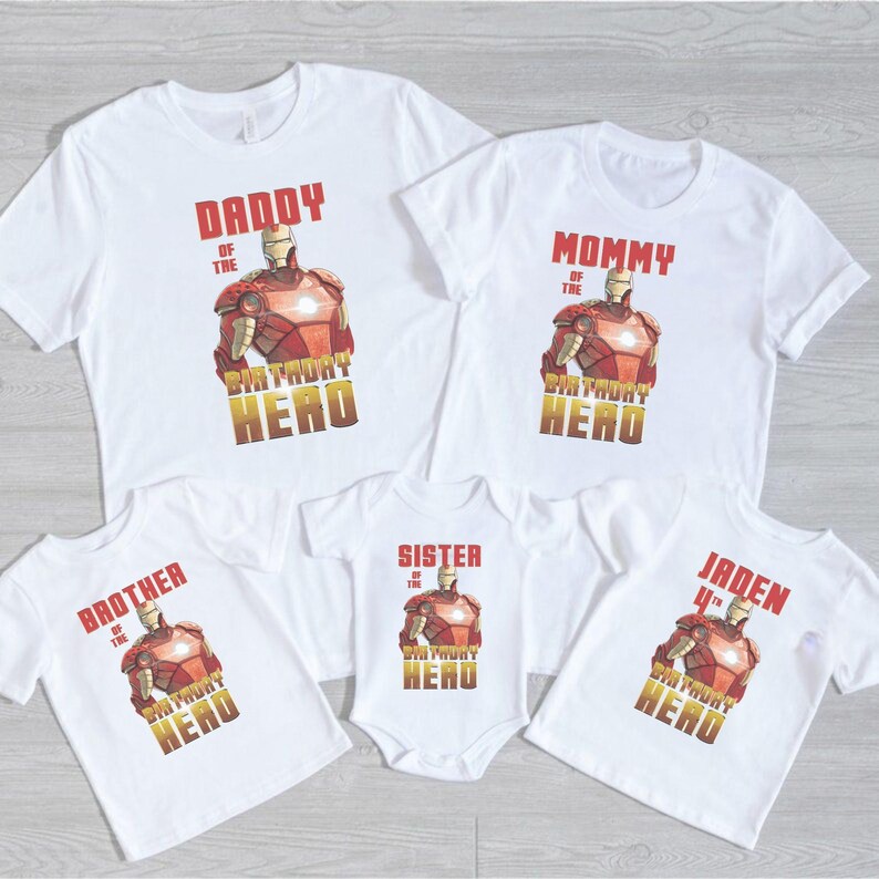 Camiseta de cumpleaños de superhéroe Iron Man de los Vengadores, regalo de cumpleaños personalizado, camiseta de cumpleaños para niños pequeños, regalo de cumpleaños para hijo o hija. imagen 5