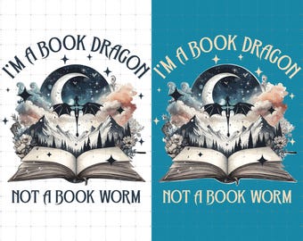 Dragón de libros (Png), No soy un ratón de biblioteca (Png), Lector de fantasía, Merchandising literario, Amante de los libros de moda, Ratón de biblioteca, Sudadera para amantes de los libros, Camiseta mística