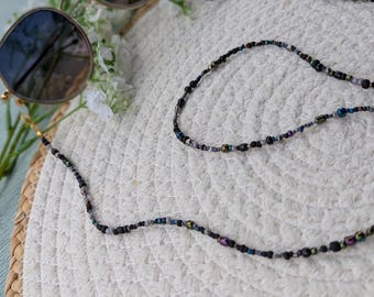 Schwarze Brillenkette Handgemacht | Glänzendes Brillenband Boho Stil | Elegantes Accessoire Damen | Geschenkidee Schmuck
